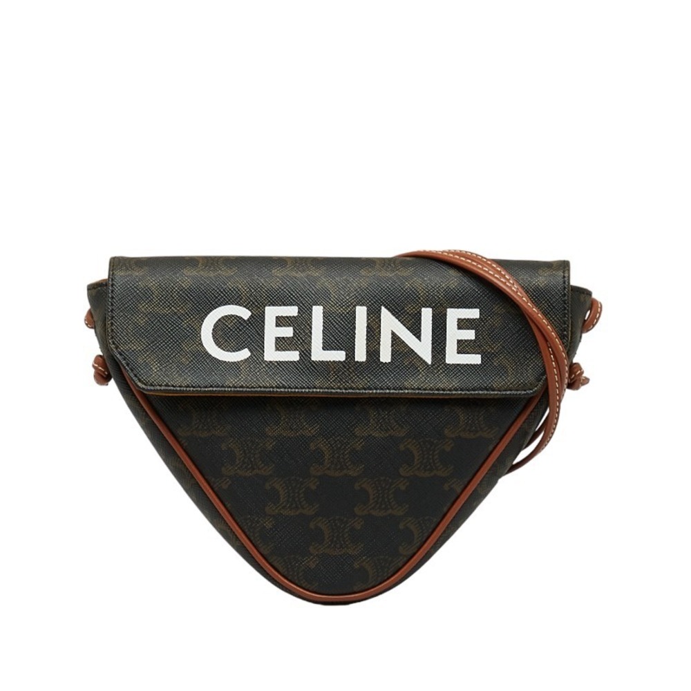 Celine Triomphe Shoulder Bag Triangle Brown Leather